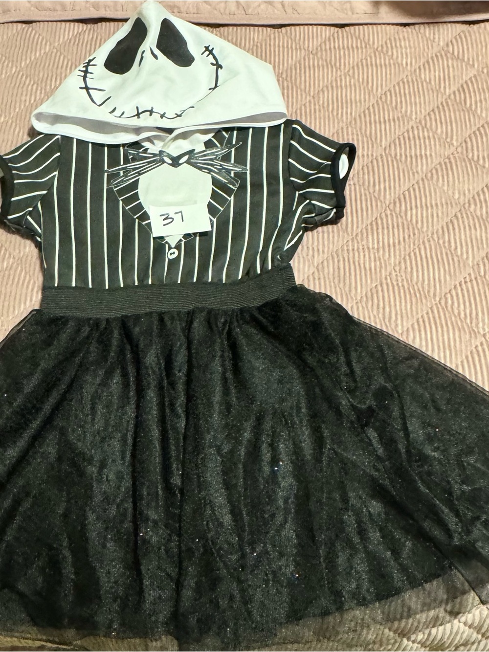 Kids Black Stripe Hooded Costume Dress with Skull Hood